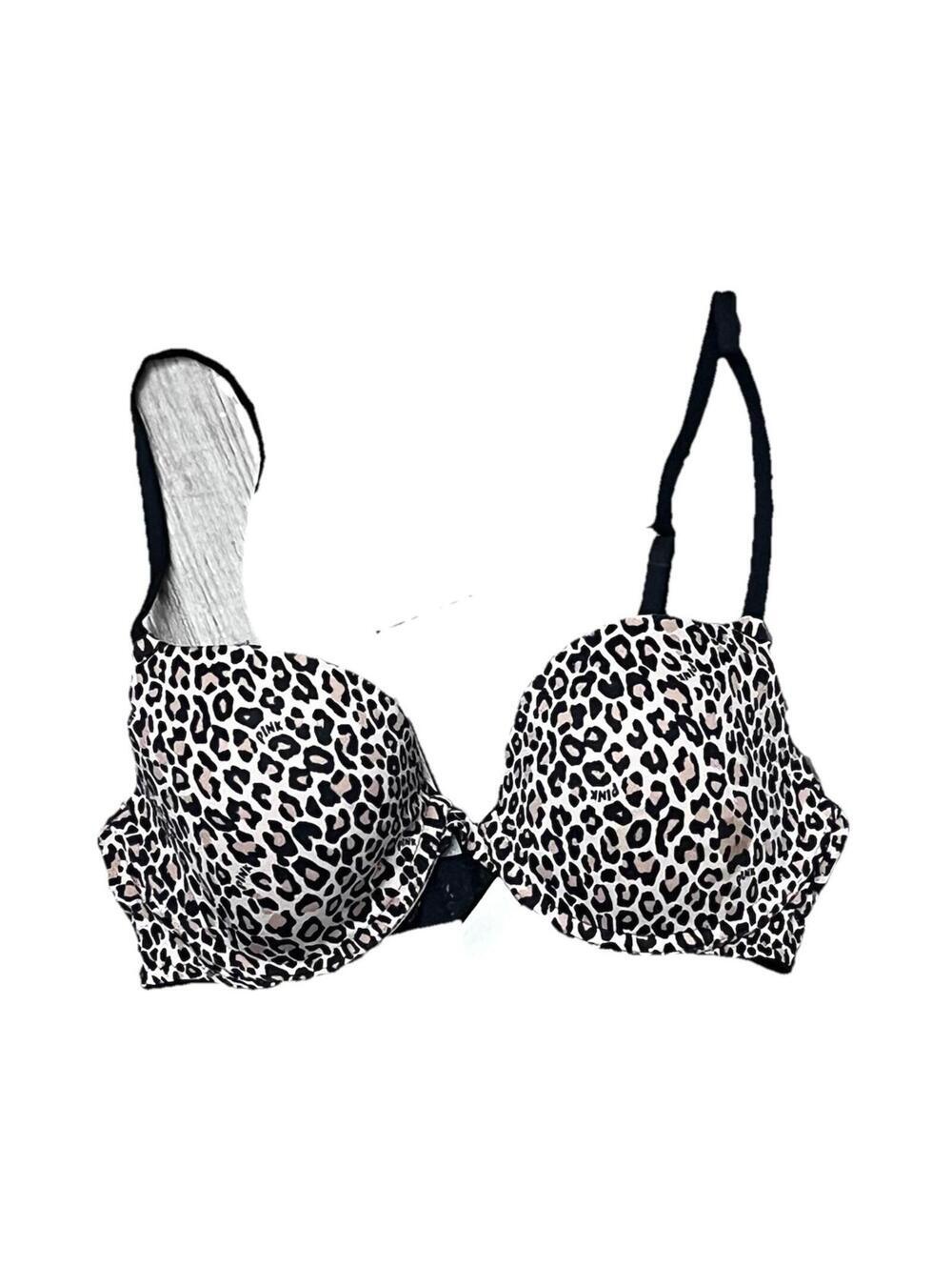 Victoria's Secret PINK Black Leopard Print Push Up Bra 32C Everyday Comfort